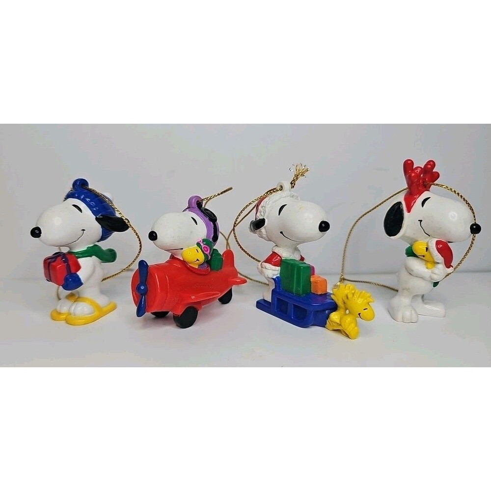 Vintage Vinyl Peanuts Christmas Tree Ornaments Lot of 4 | Snoopy and Woodstock